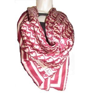 Dior Burgundy Pink Trotter Print Logo Silk Scarf